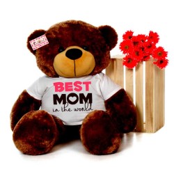 4 feet big brown teddy bear wearing Best Mom in the world T-shirt